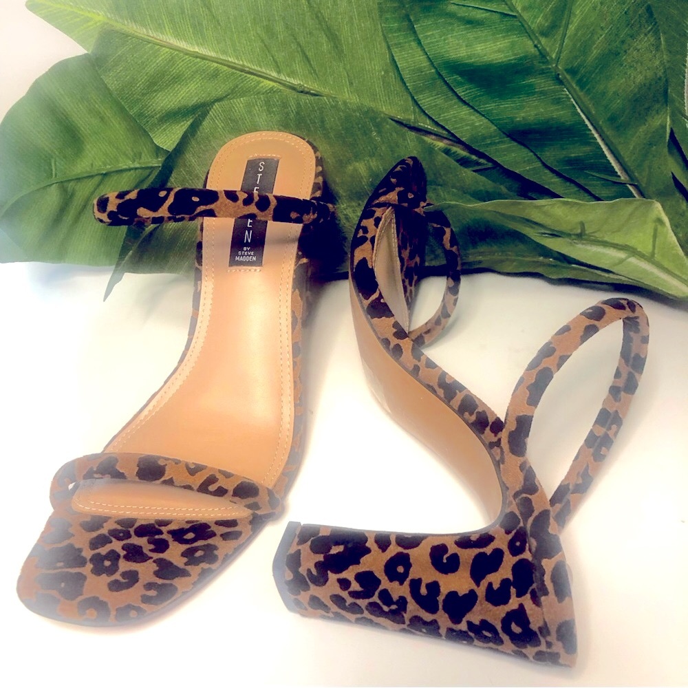 Steven “Jersey” Leopard slip on Sandals with Block Heel